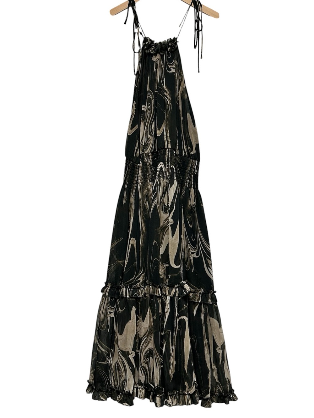 Banana Republic Black Maxi Dress with Gold Swirl Print
